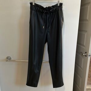 Zara Black faux leather drawstring Pants Classic Straight-Leg